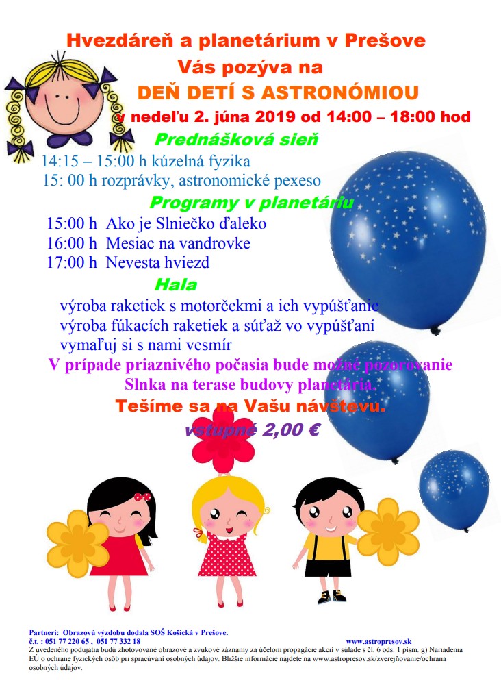 Deň detí v planetáriu - 2.6.2019 od 14:00 do 18:00